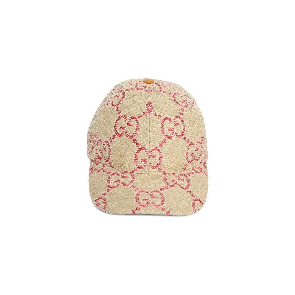 Бейсболка Baseball Caps Gucci GG Raffia Effect 'Бежевый/Красный' 1