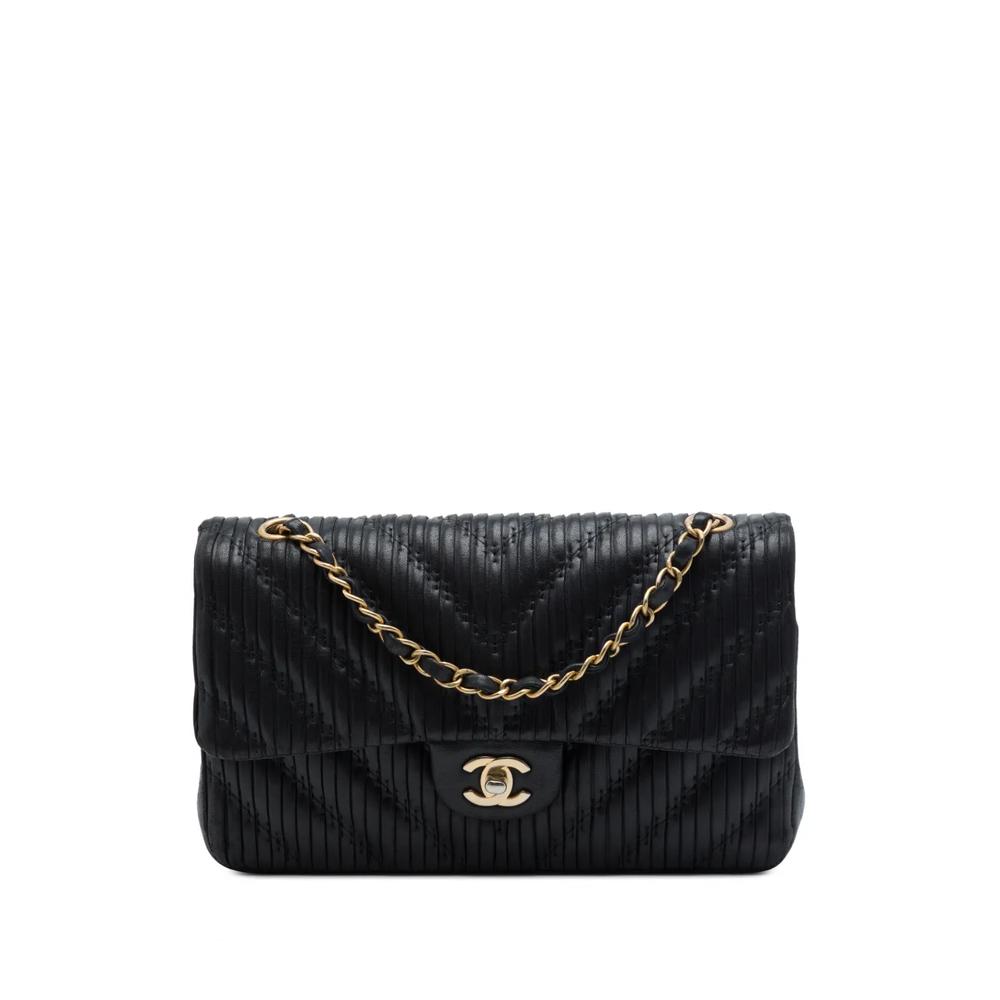 Сумка на плечо Classic Chevron Calfskin Pleated Double Flap среднего размера (2018 год) 1