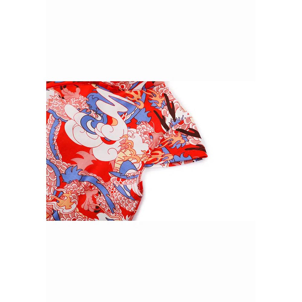 Детское платье-ципао для девочки, синее с красным, с драконами 5