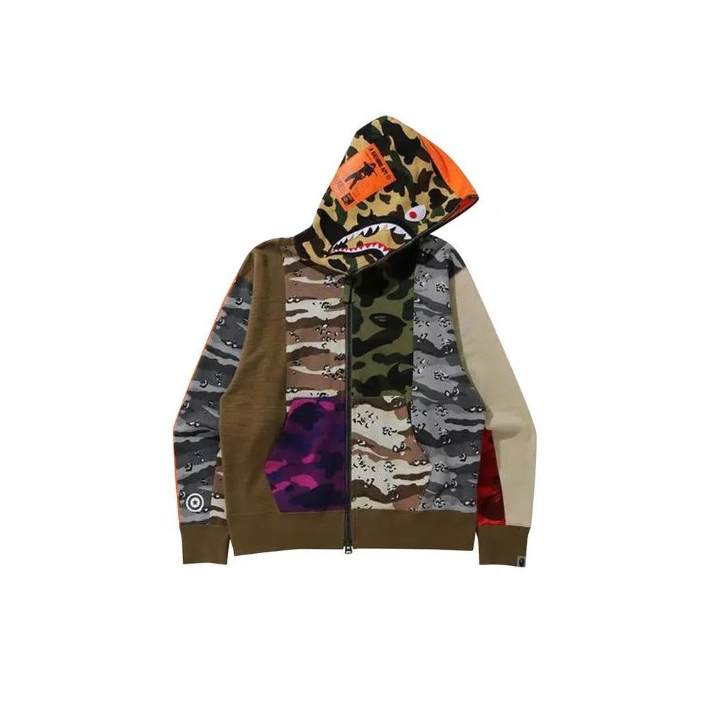 Молнии BAPE Crazy Camo Mad Shark Relaxed Full Zip Hoodie 'Multi' 1