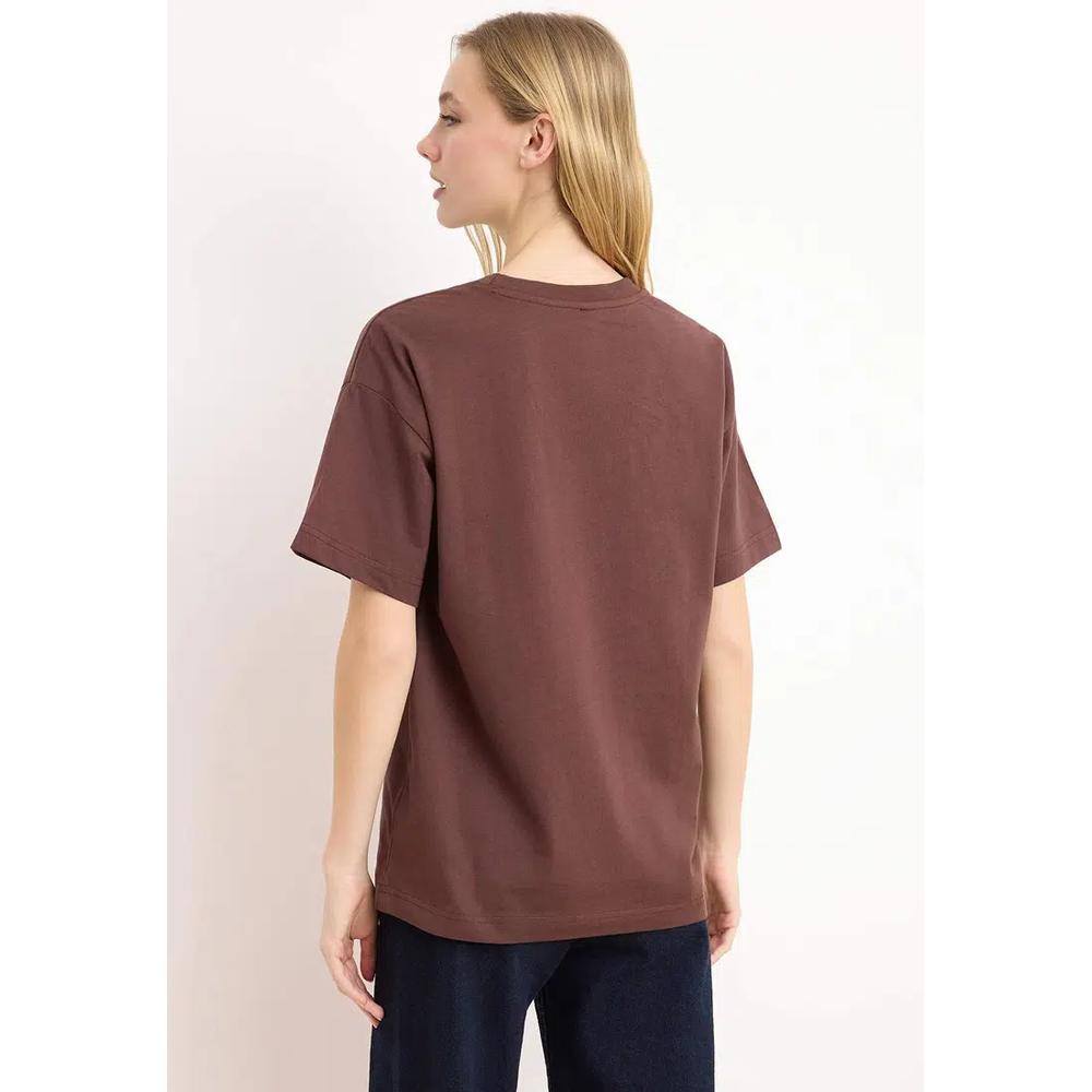 Коричневая футболка Oversize из плотного хлопка с круглым вырезом Twoss23Ts4 2