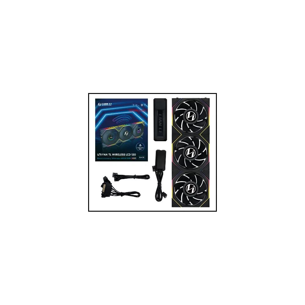 LIAN LI UNI FAN TL120 LCD Reverse Blade Wireless 120mm 3 в 1 комплект обратных вентиляторов - черный 3