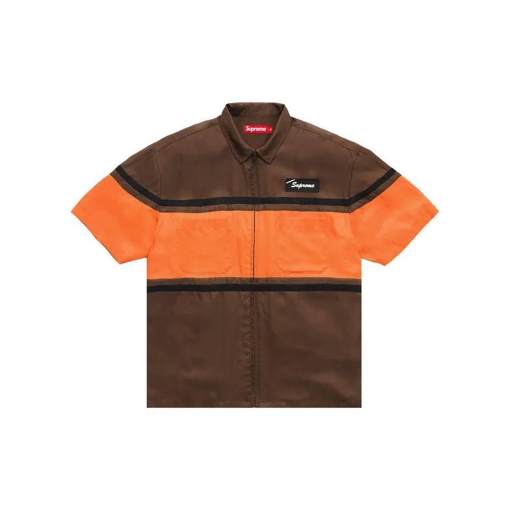 Рубашки и топы Supreme Silk Zip Up Short-Sleeve Shirt «Brown» 1