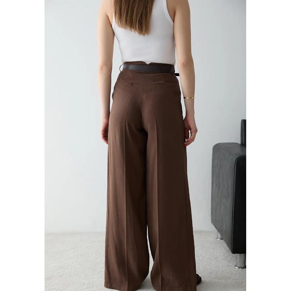 Коричневые брюки-широкие с пояом из модала, Twoss26Pl191 2