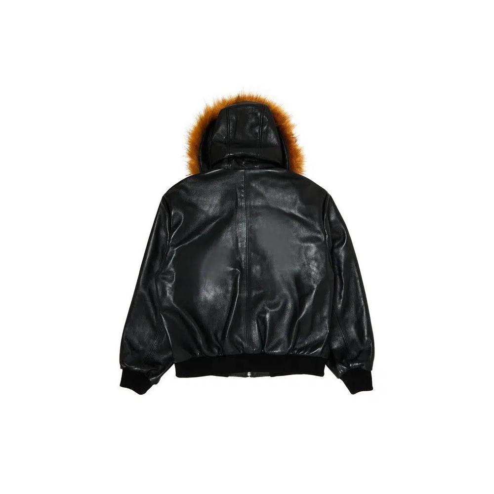 Бомберы Supreme x Schott Кожаный бомбер с капюшоном 'Черный' 2