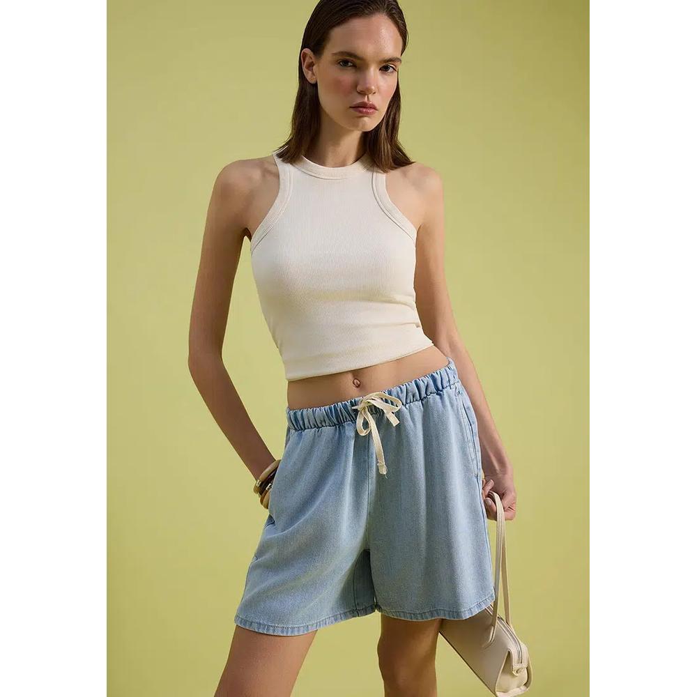 Синие джинсовые шорты City Boy с эластичным поясом из 1% тенселя Twoss26Sr12 3