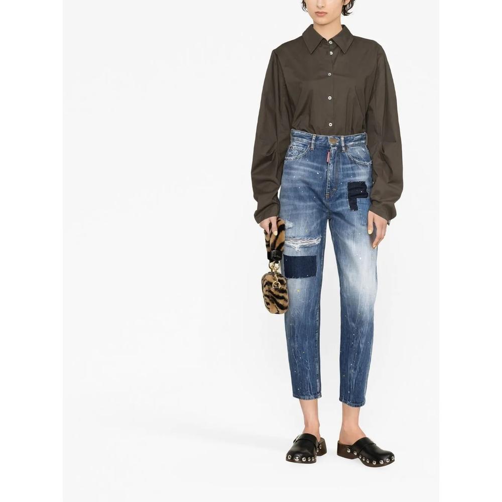 distressed patchwork cropped jeans 2