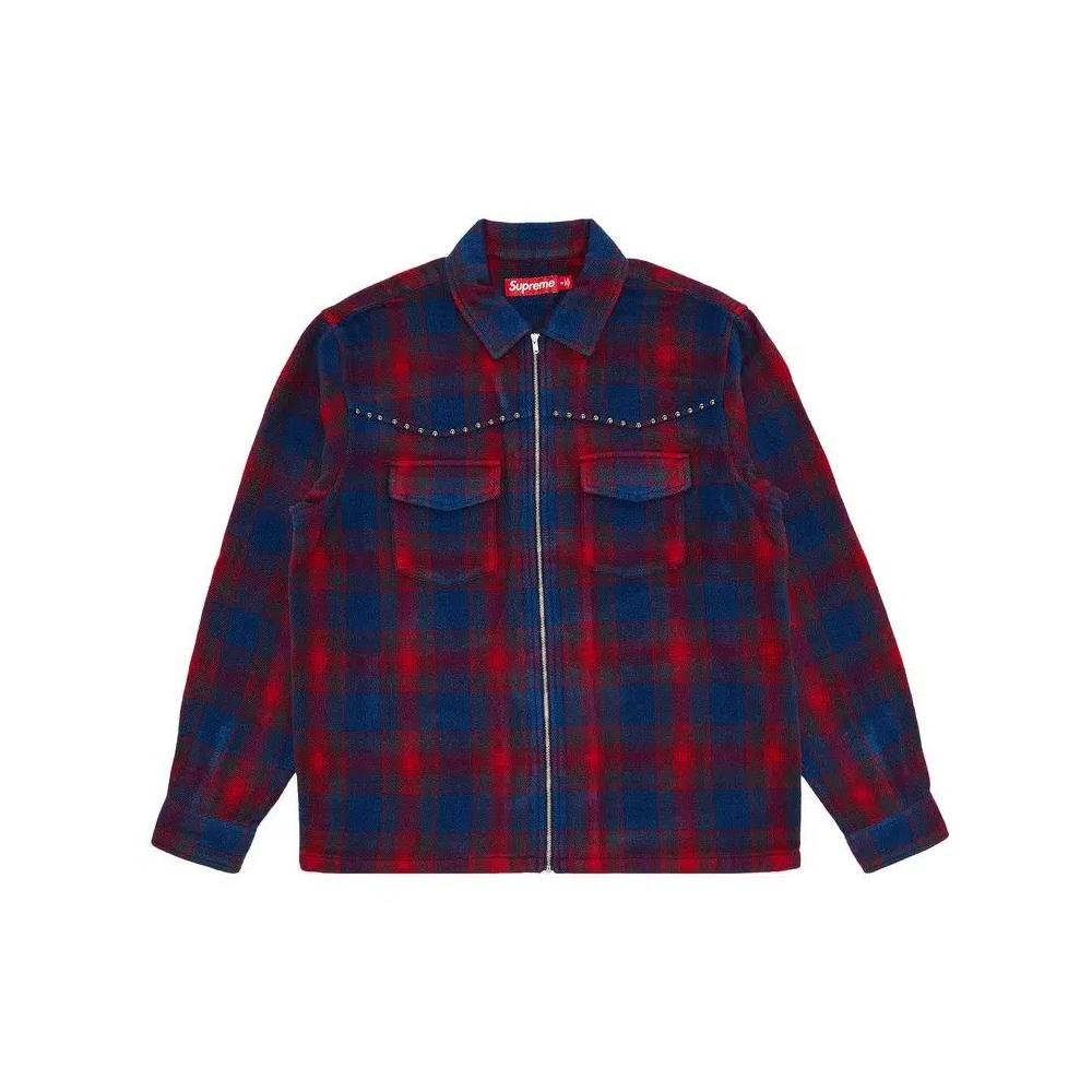 Топы Supreme Studded Shadow Plaid Zip Up Shirt 'Navy' 1