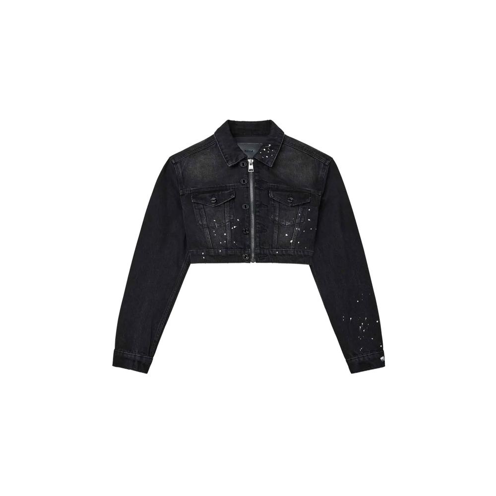 paint-splatter cropped denim jacket 2
