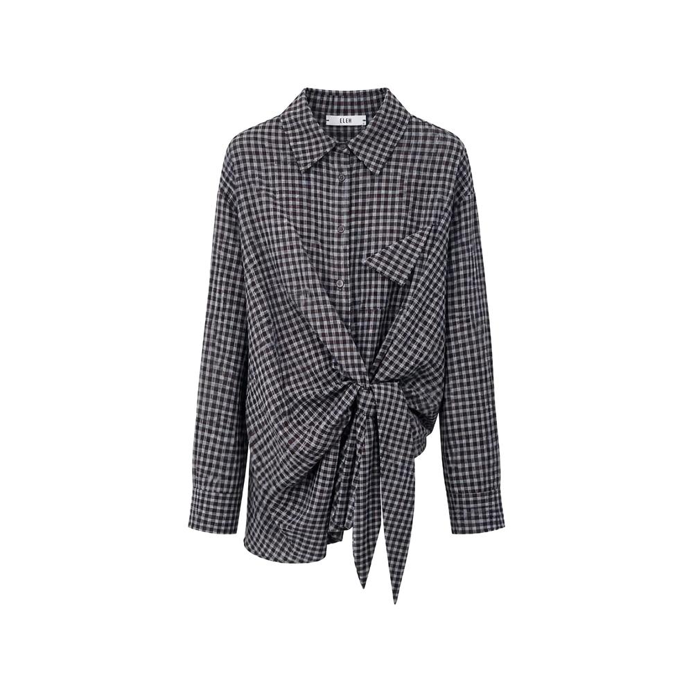 check-pattern knot-detail shirt 1