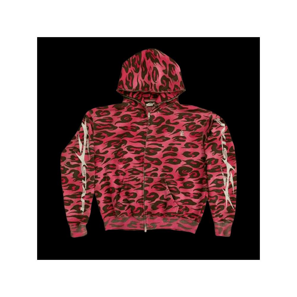 Худи Hellstar Cheetah Zip-Up Hoodie «Красный» 1