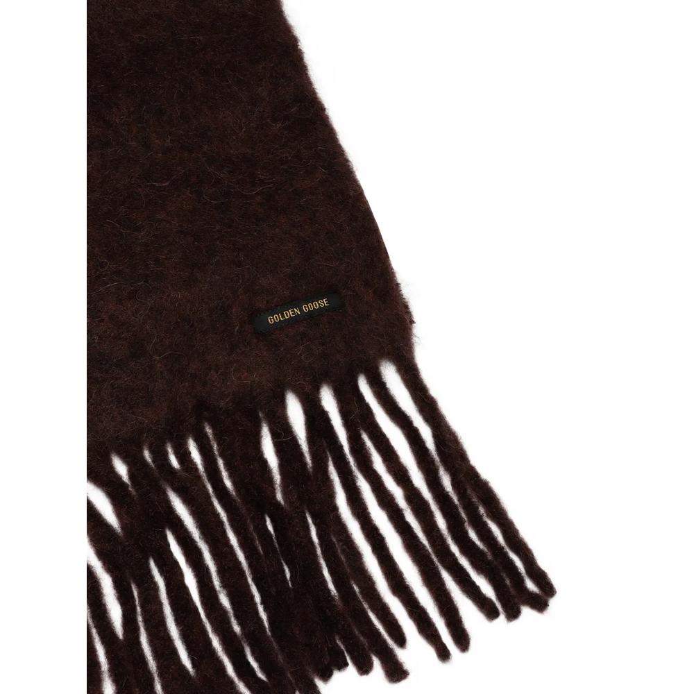 scarf in dark brown alpaca wool with fringe 2