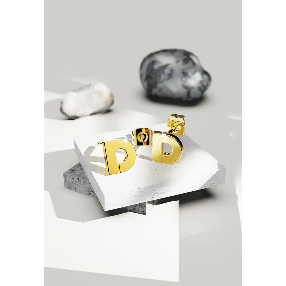 Серьги-буквы «Bold Initial Alphabet Letter» из золотистой стали с многослойным покрытием — D 2