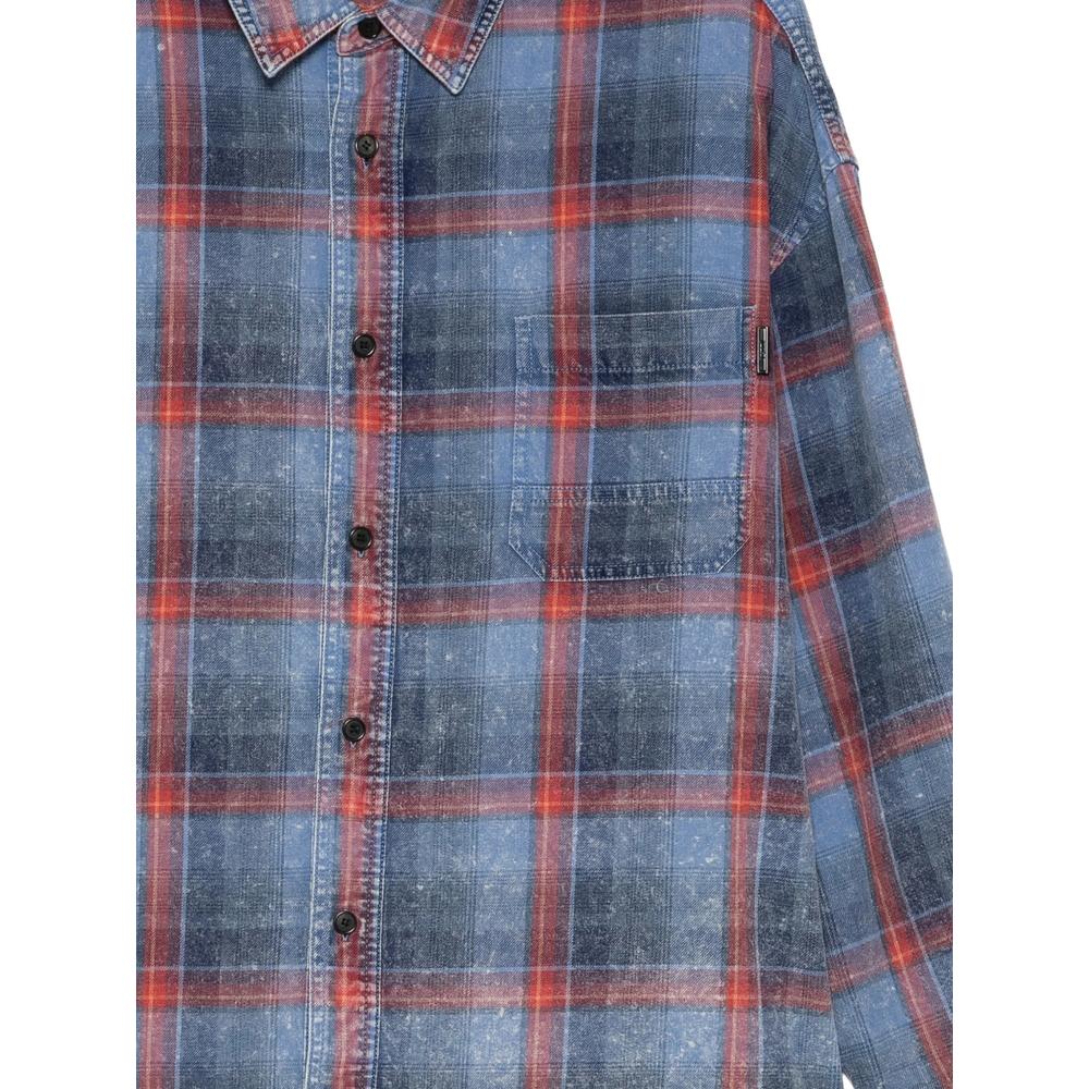 check-pattern bleached-effect shirt 3
