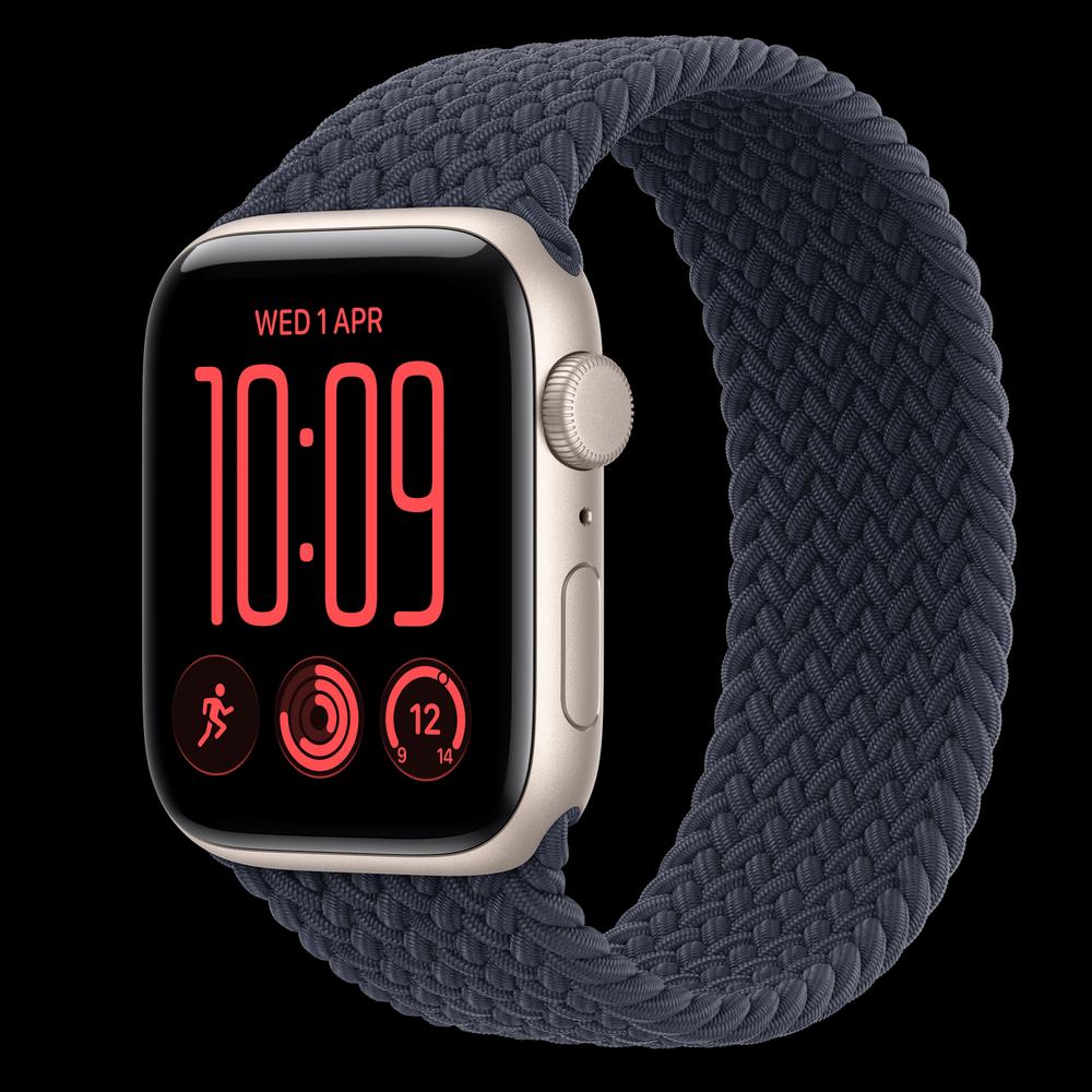 Apple Watch SE 3 44 мм, GPS, алюминий, Starlight, ремешок Navy Blue Braided Solo Loop 1