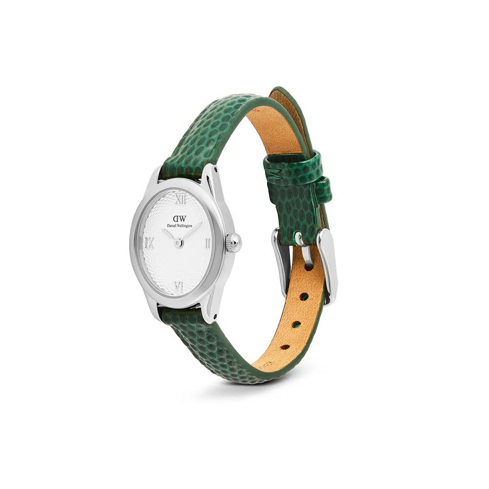 Ophelia Mini Green Lizard White Guilloché Silver - Женские часы из нержавеющей стали с кожаным ремешком DW Official Authentic Original 4