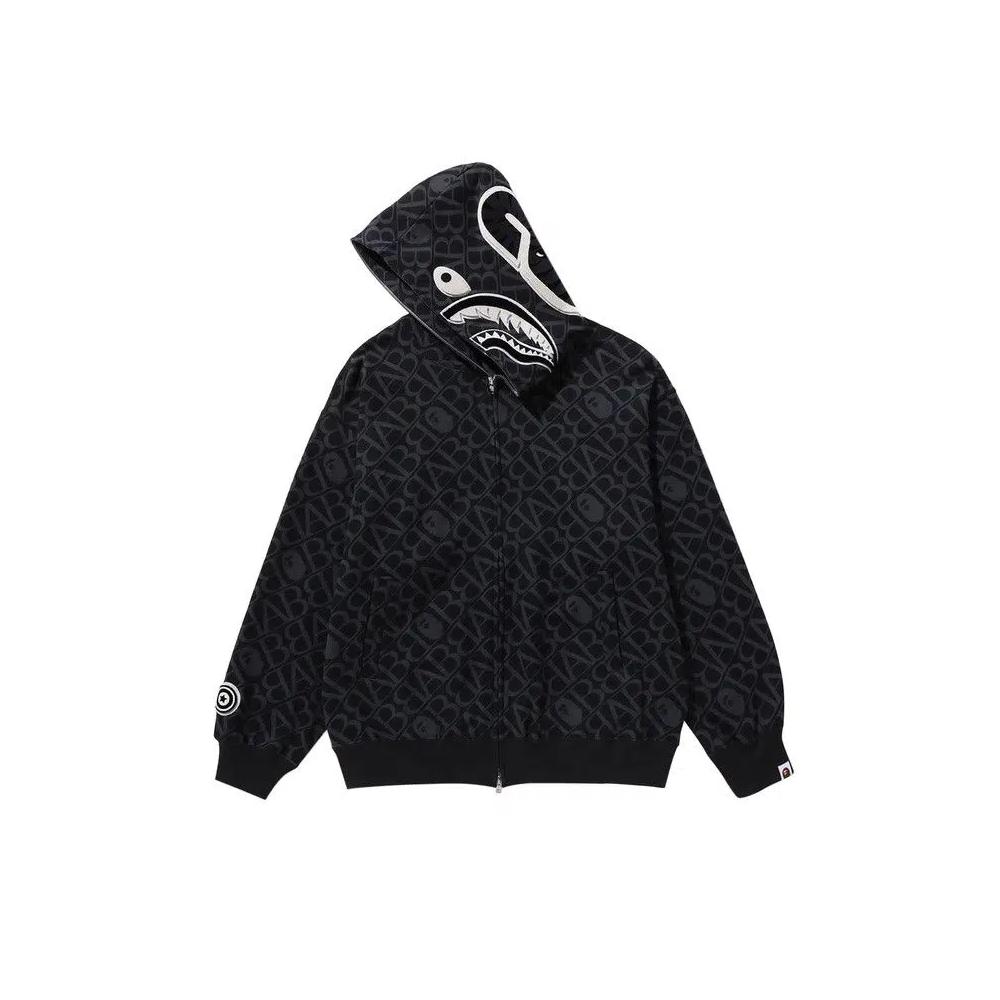 Молнии BAPE Sport Monogram Shark Hoodie 'Black' 2