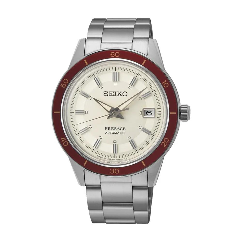 Механические часы Seiko Presage Style 60s Series «Ruby» с циферблатом цвета слоновой кости, стальным браслетом SRPH93J1 1