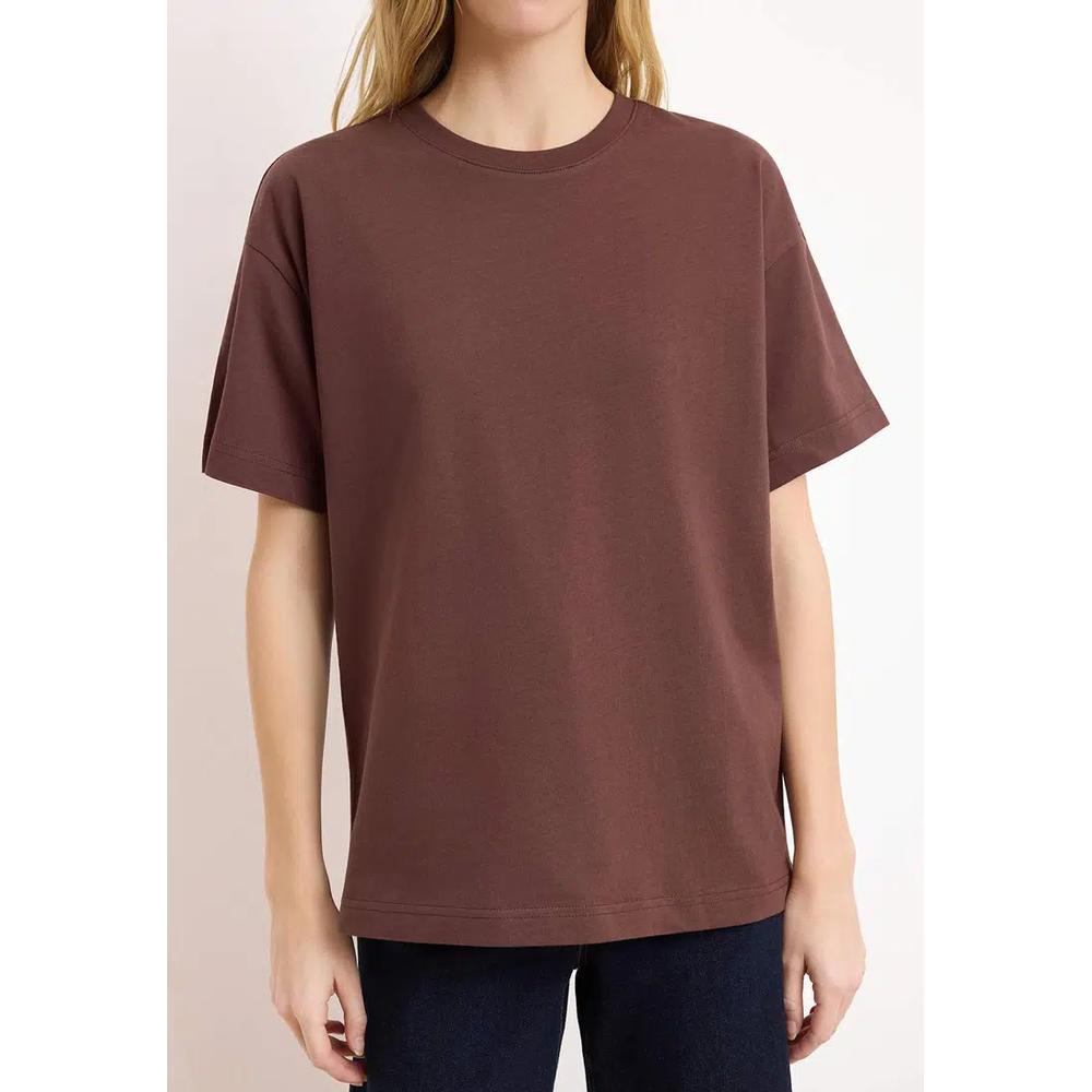 Коричневая футболка Oversize из плотного хлопка с круглым вырезом Twoss23Ts4 3