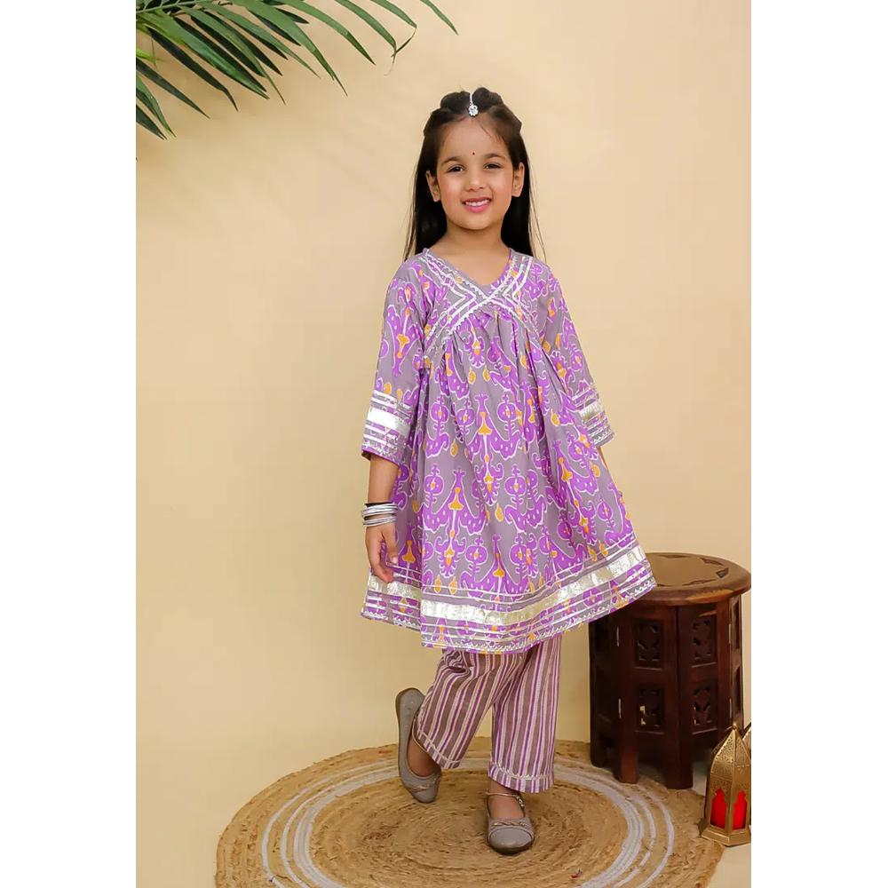 The Mom Store Sage Violet Girls Anarkali Kurta Set - Мульти 4