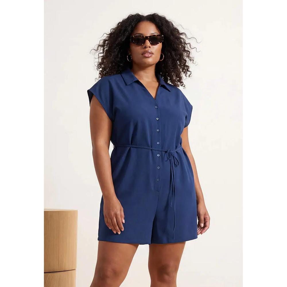 Пляжный комбинезон Navy Blue с воротником-рубашкой, тканый Tbbss26Bg00009 1