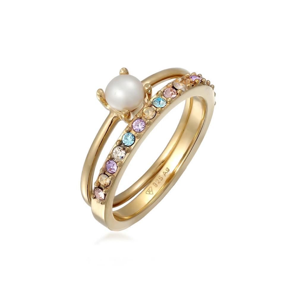 Swarovski® Crystal Pearl Ring Set – позолоченное серебро 1