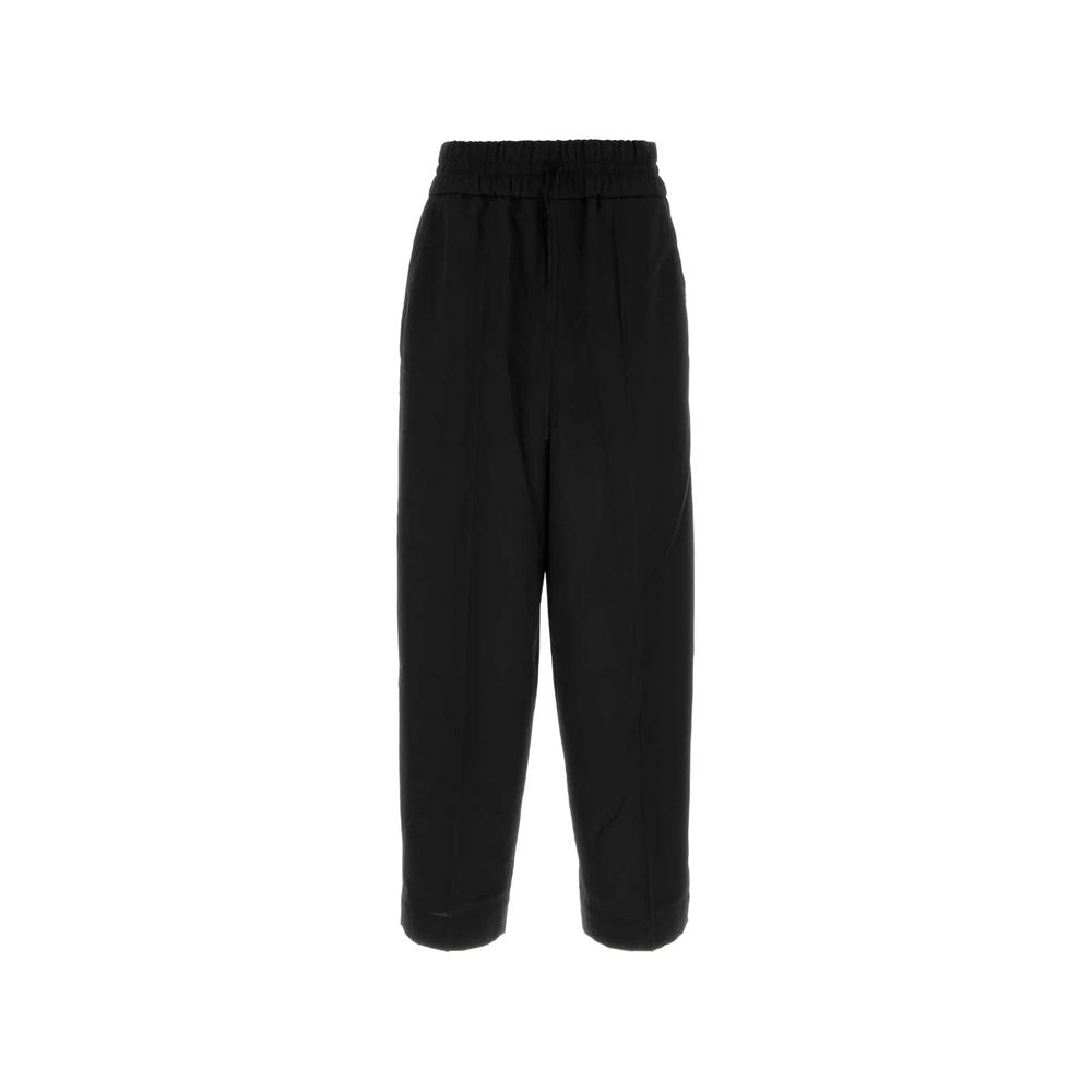 black elasticated-waist wool trousers 1
