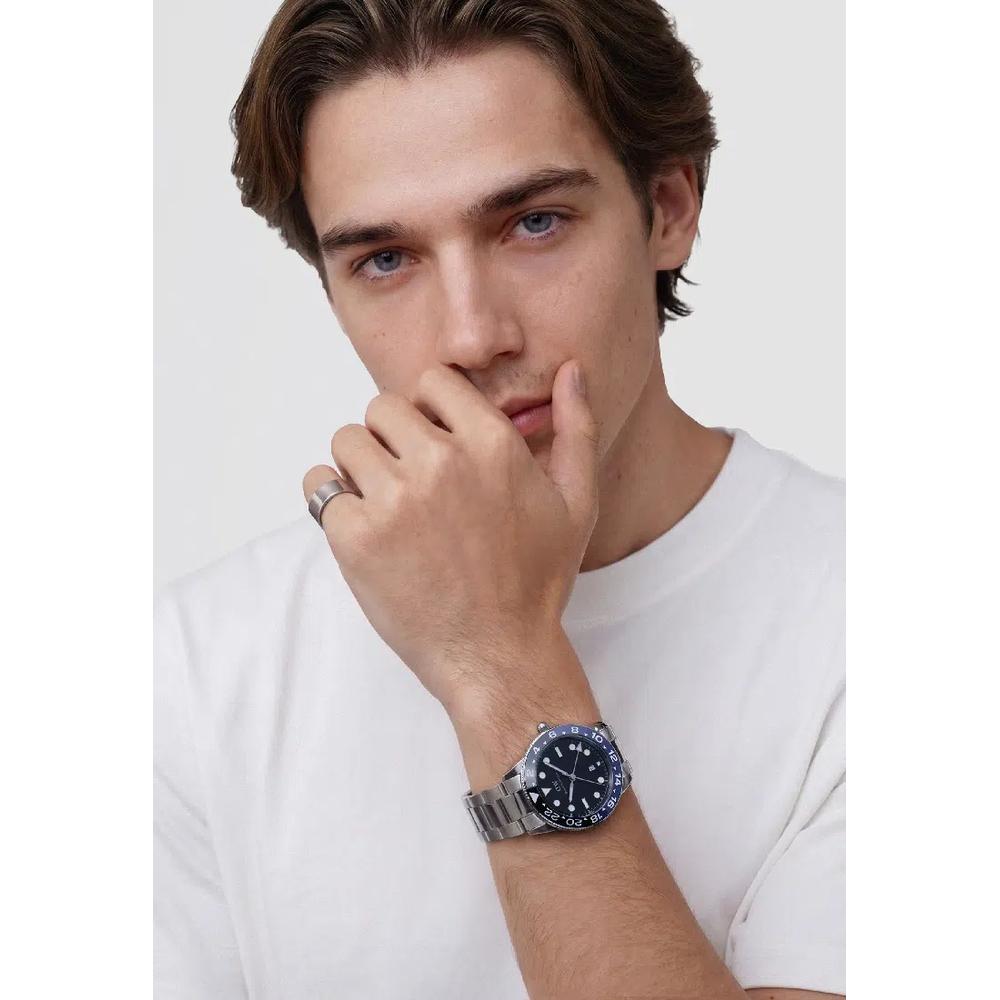 Часы Iconic GMT Link 40mm с черно-синим керамическим безелем, серебристые, мужские, на стальном браслете, DW Official Authentic Original 2
