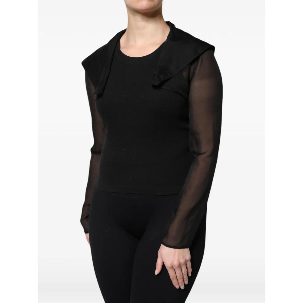 sheer-sleeve ribbed-knit top 2