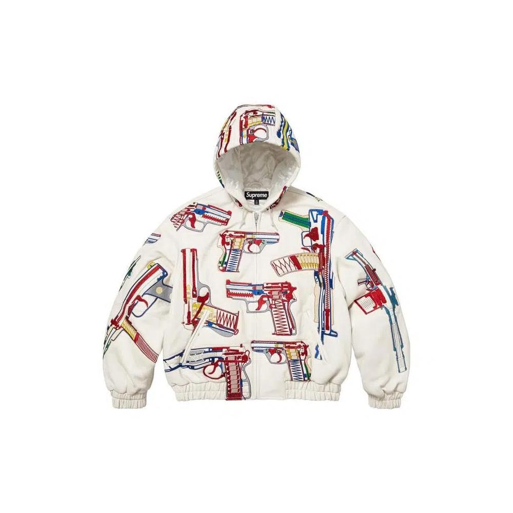 Кожаные куртки Supreme Guns Embroidered Hooded Leather Jacket 'White' 1