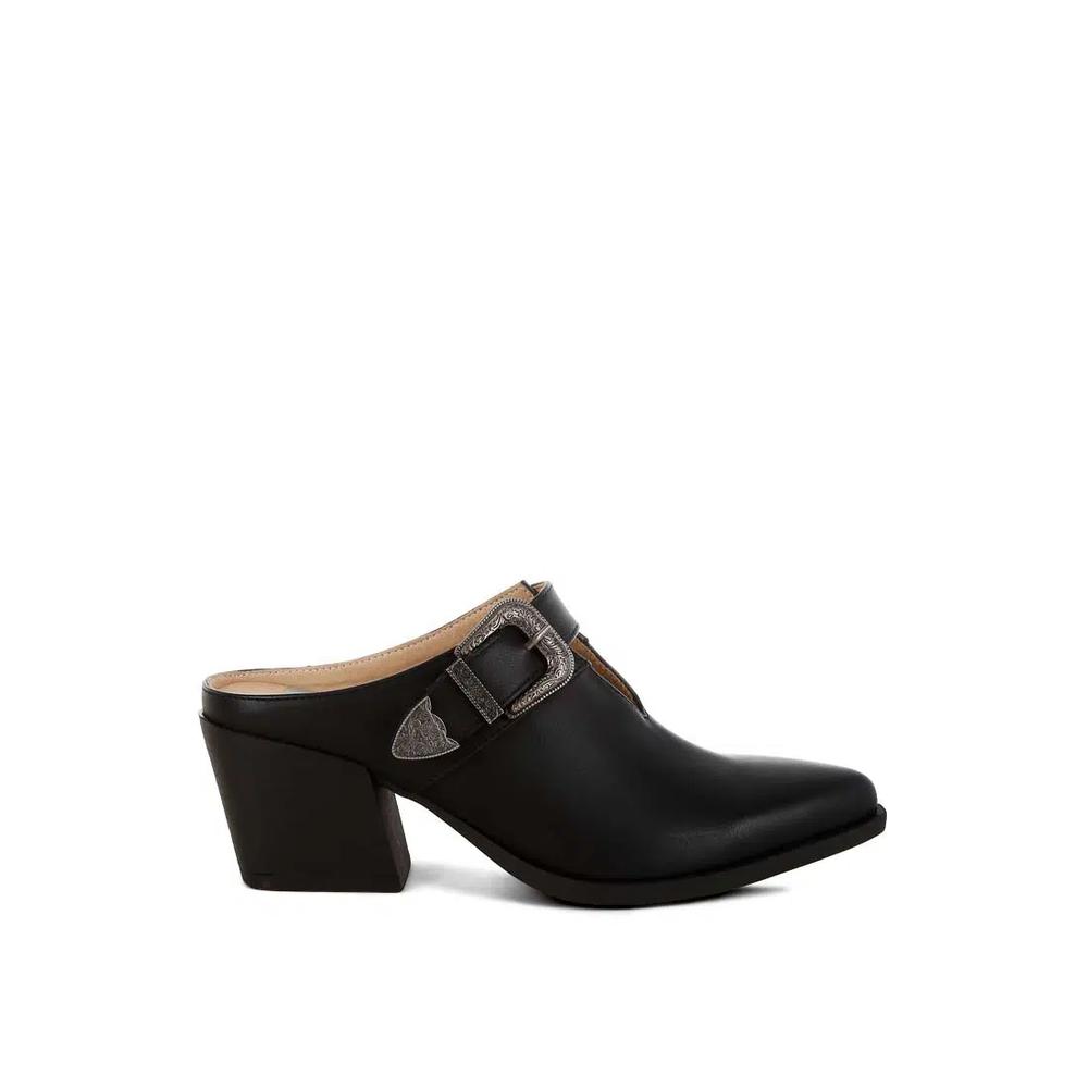 Мюли с резной пряжкой черного цвета Carved Buckle Statement Mules in Black 1