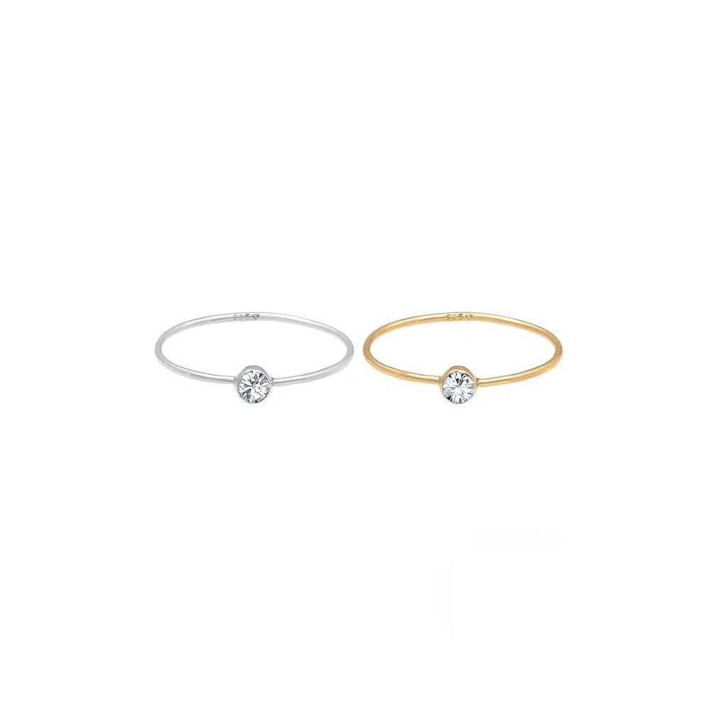 Кольцо-солитер Swarovski® Crystal Solitaire Ring Set – Двухцветное серебро 3