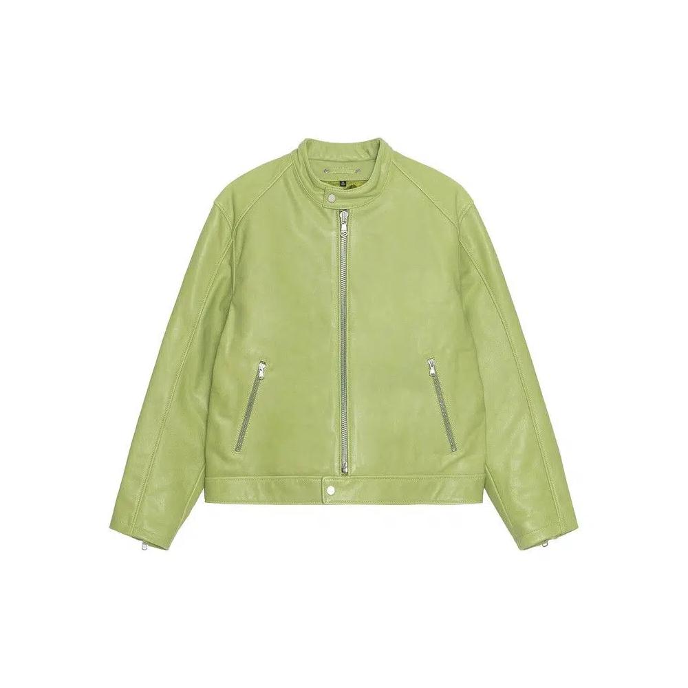 Кожаные куртки Stussy Cafe Racer Leather Jacket 'Lime' 1