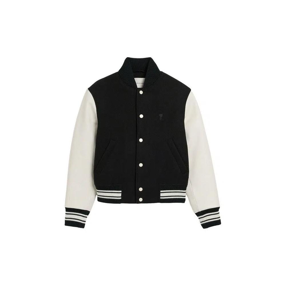 Куртки Ami Padded Paris Teddy Jacket With Leather Sleeves 'Noir' 2