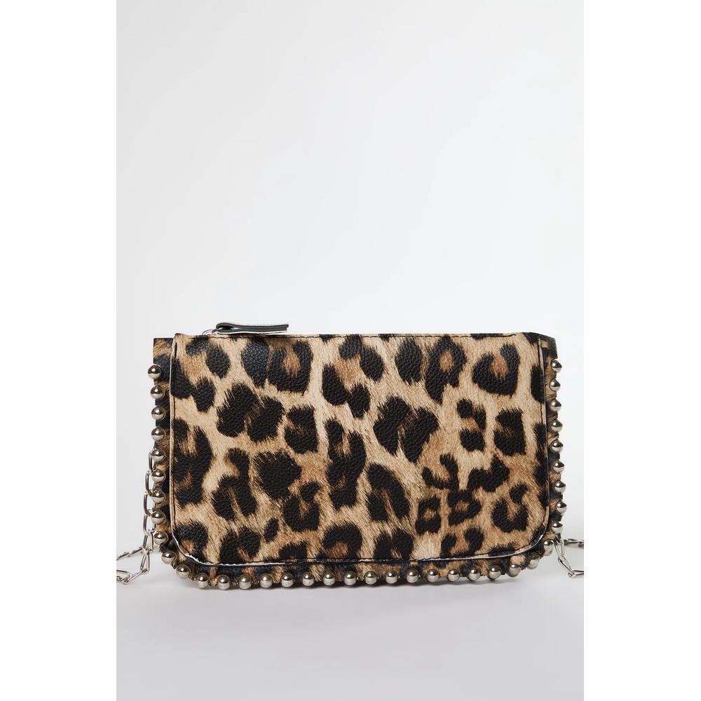 Женская мини-сумка-кошелек с леопардовым принтом, стразами и перекрестным ремнем 1