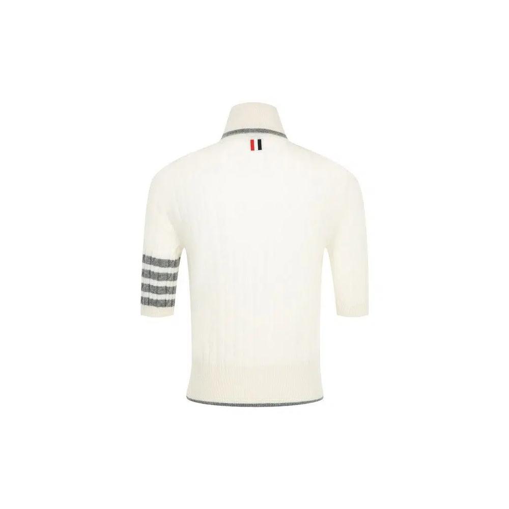 Рубашки и топы Thom Browne Cable Stitch Ss Turtle Neck In Cashmere With 4 Bar Stripe 'White' 2