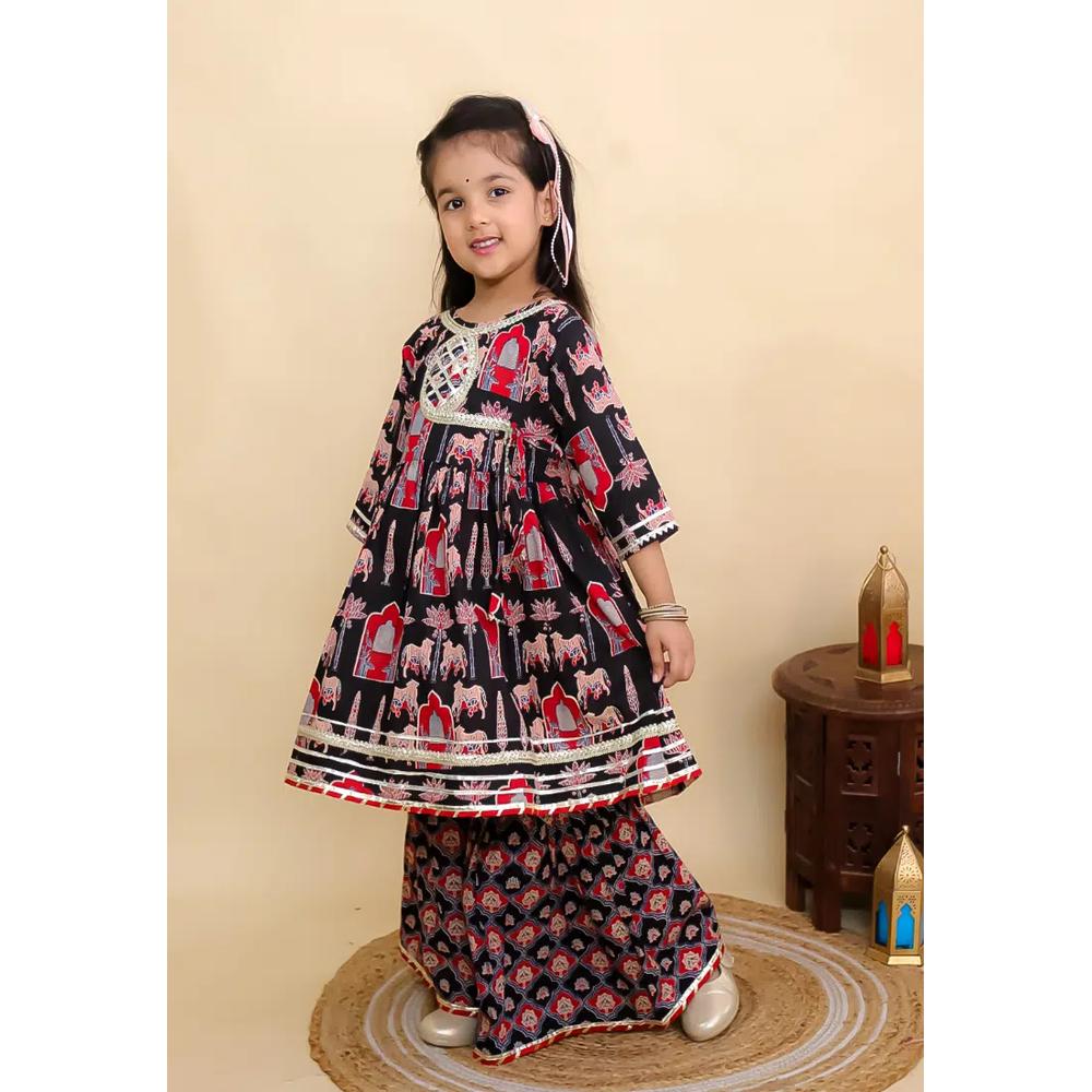 The Mom Store Детский комплект Ragini Mudra Анаркали Курта Шарара - черный 3