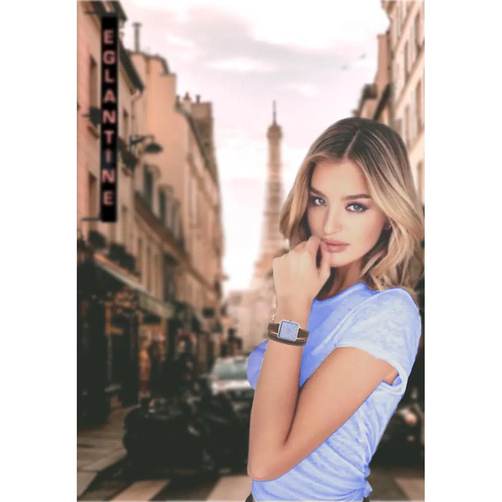 Zalora Эксклюзив - La Parisienne Стальные кварцевые часы, Синий циферблат на коричневом удлиненном кожаном ремешке 2
