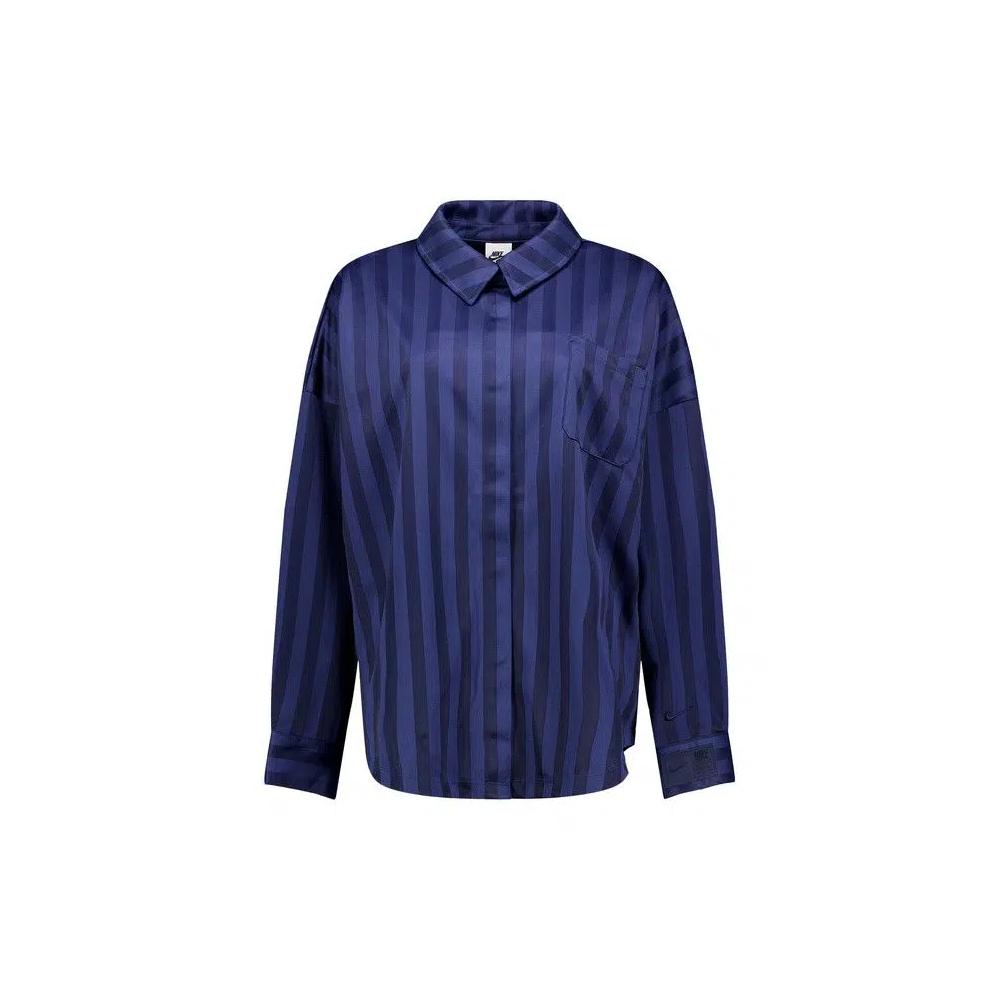 Топы Nike Sportswear Oversized Jacquard Striped Button-Down Shirt «Midnight Navy/Obsidian» 1