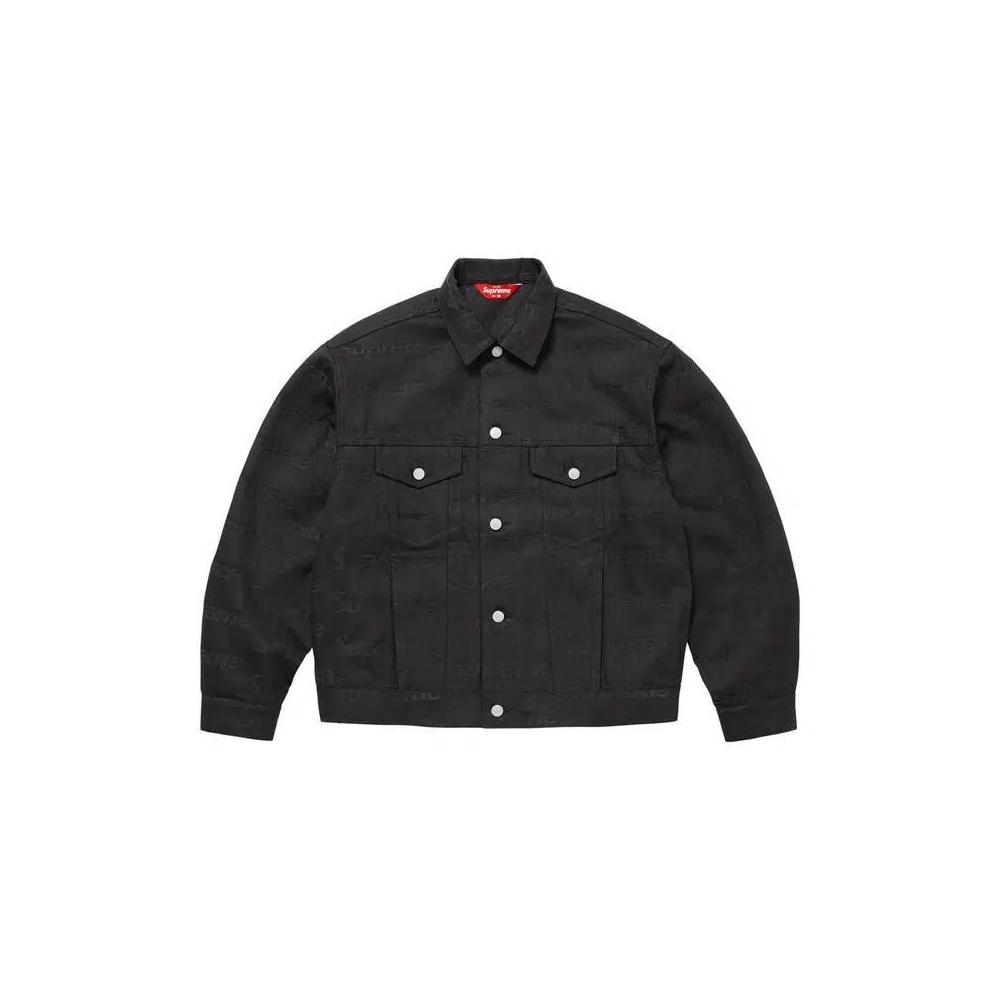 Джинсовые куртки Supreme Jacquard Logos Denim Trucker Jacket 'Black' 1