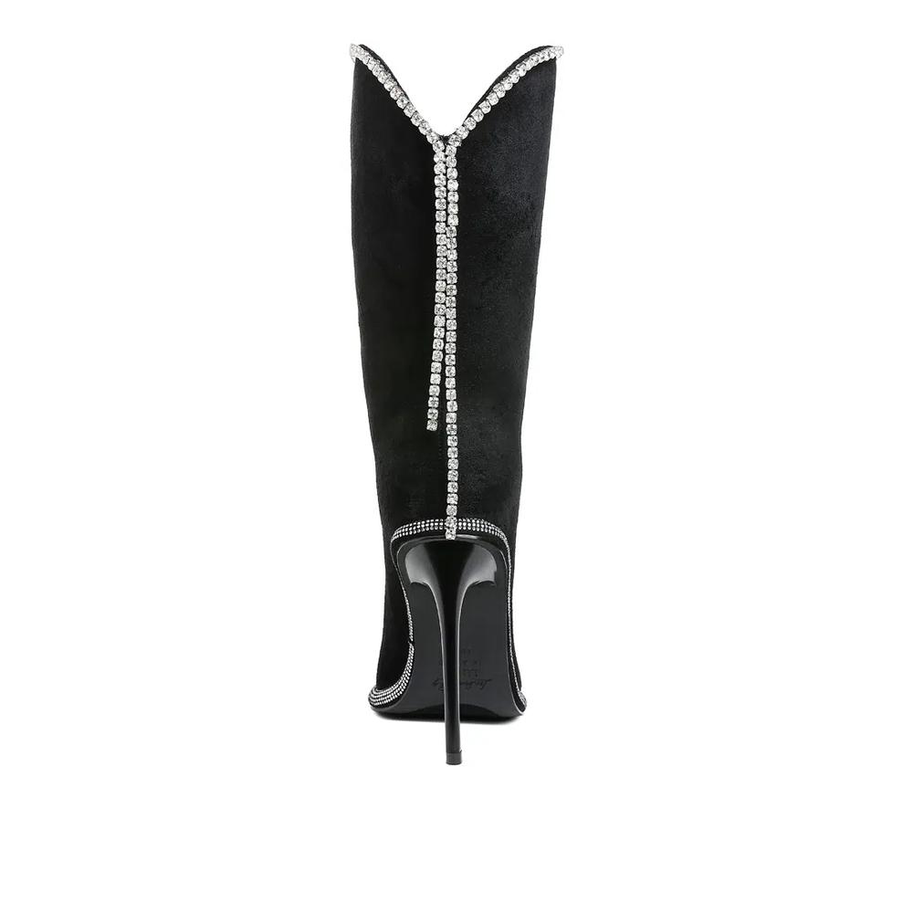 Ботинки-сапожки с цепочкой со стразами черные 5