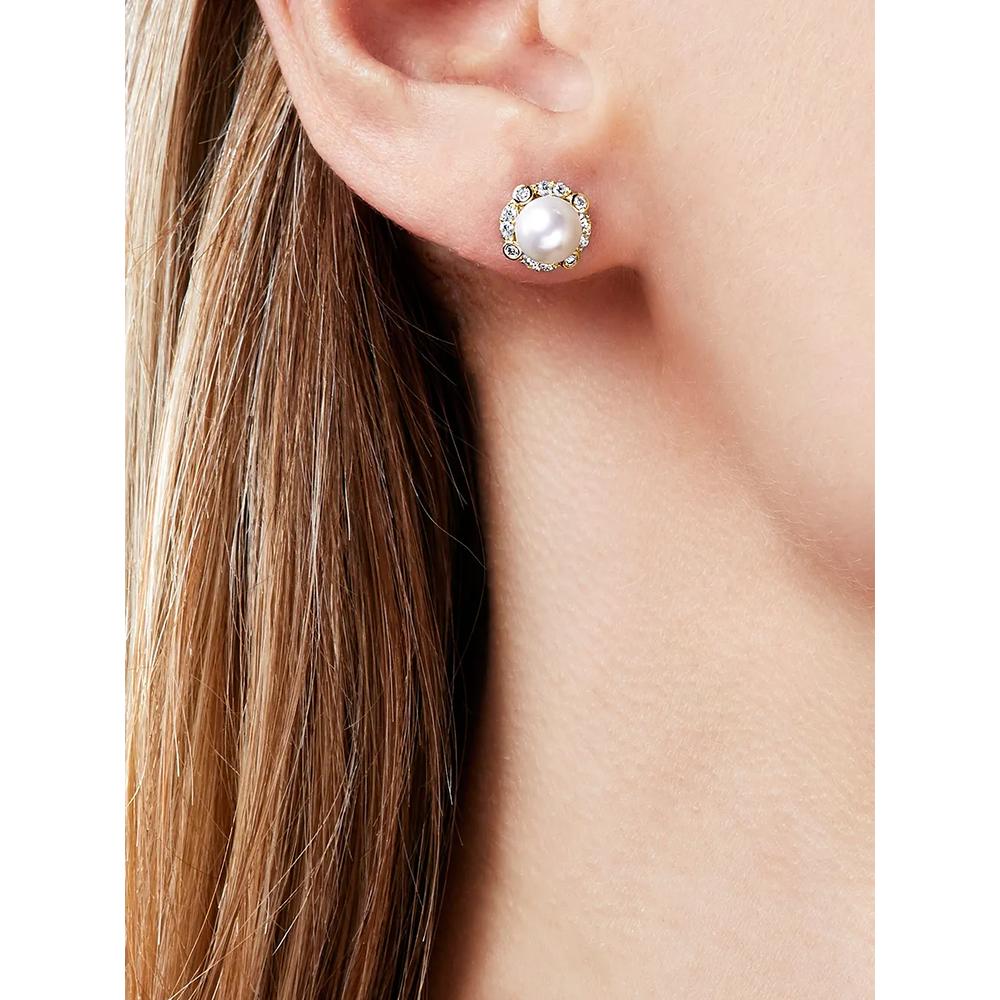 Серьги Trend из желтого золота с жемчугом и бриллиантами 2