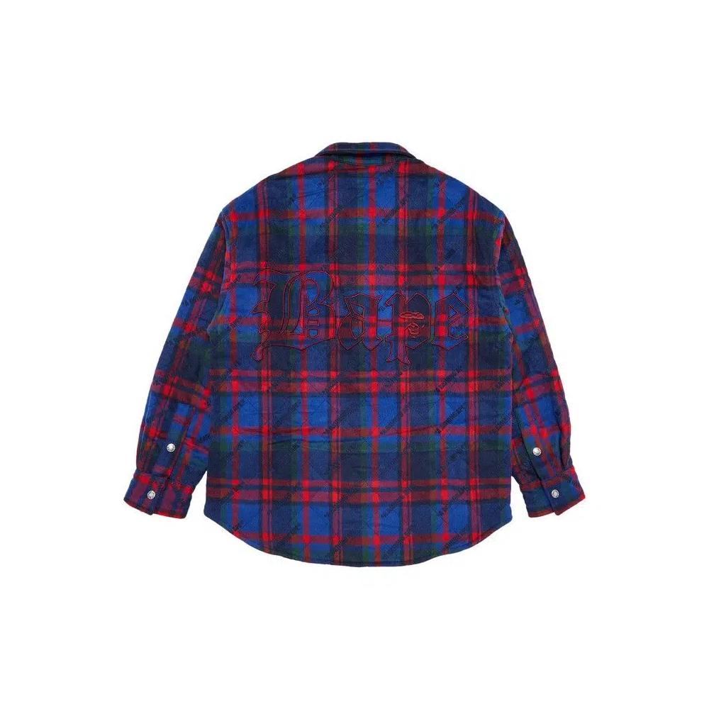 Фланелевые рубашки BAPE Logo Check Pattern Padded Flannel Shirt Jacket 'Navy' 2