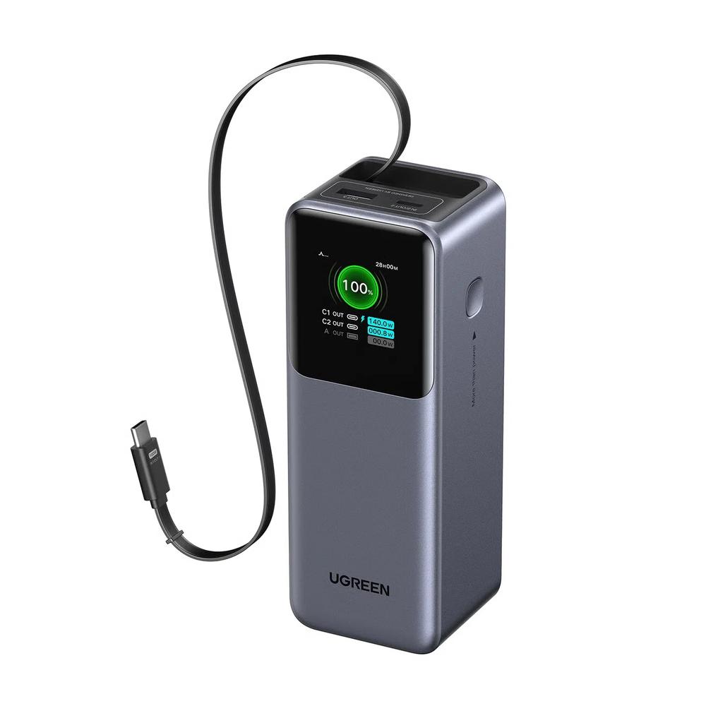 UGreen PB726 165 Вт 20000 мАч внешний аккумулятор с выдвижным кабелем, сертификация 3C 3