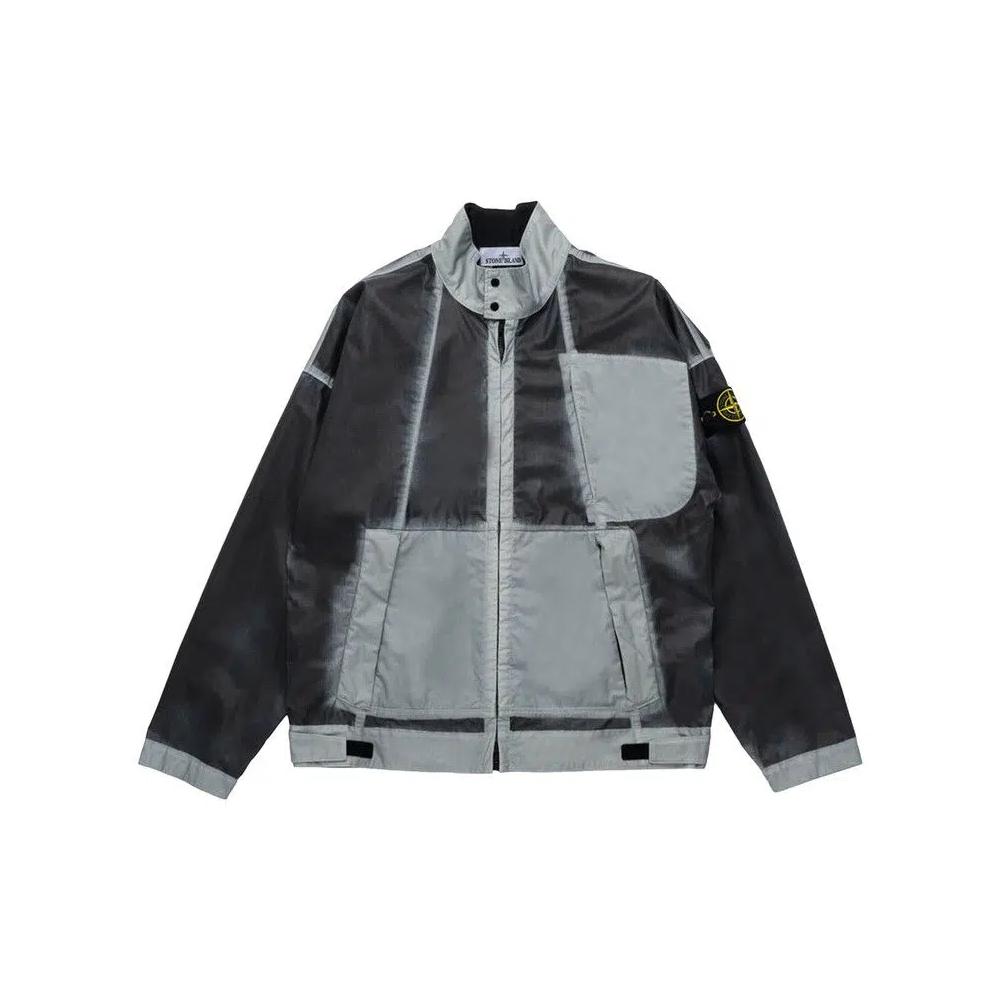 Кожаные куртки Stone Island Hand Sprayed Mussola Куртка-байкер 'Голубой' 1