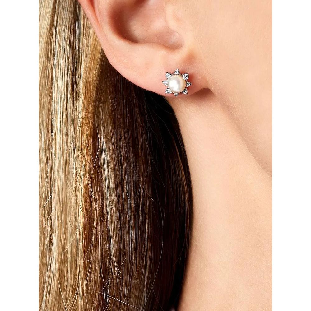Серьги-гвоздики Trend из белого золота с бриллиантами и жемчугом 2