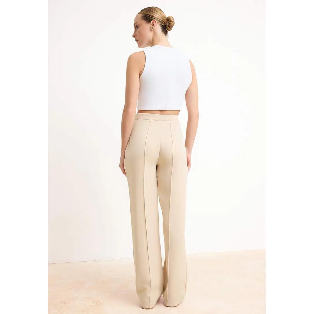 Бежевые брюки с поясом и деталями в виде камня, широкие штанины Twoss26Pl22 2