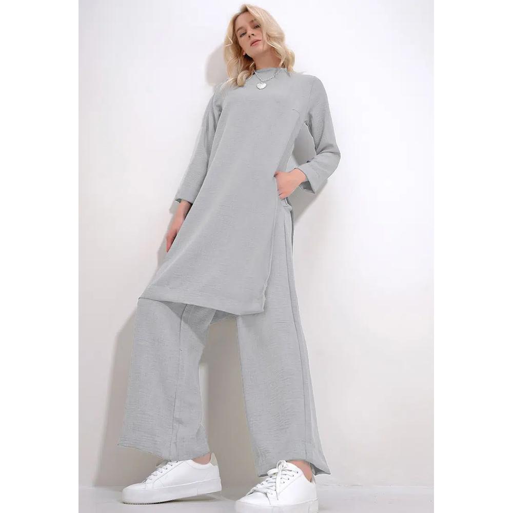 Комплект из туники с боковыми разрезами и брюк-палаццо Side Slits Tunic and Palazzo Trousers Set 4