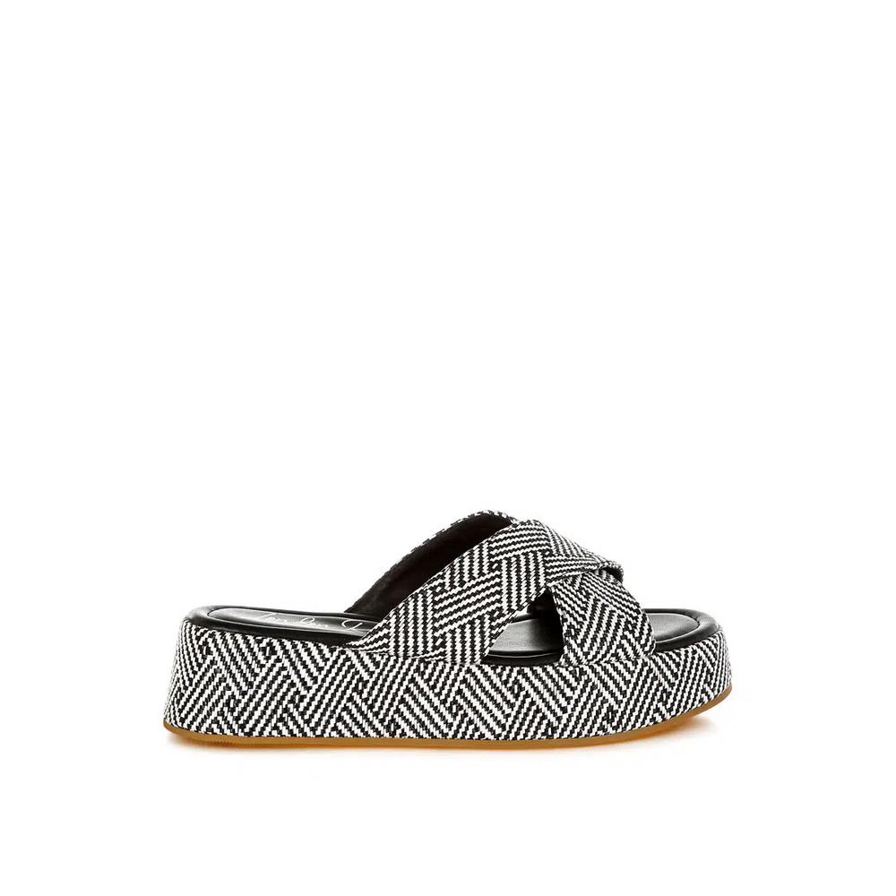Raffia Flatform Slip Ons в черно-белом цвете 1