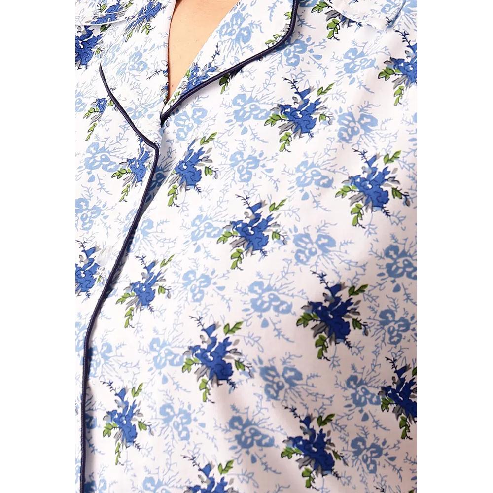 Clovia Pretty Florals Ночной костюм на пуговицах сине-зеленый - с высоким содержанием хлопка 5